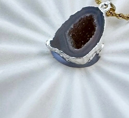 Dark or Light Geode crystal egg pendants with Silver electroplating! Pendant ONLY no chain.