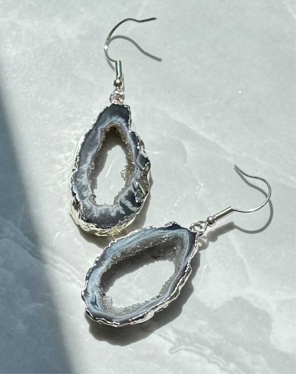 Dark Geode slice Earrings silver or gold electroplated