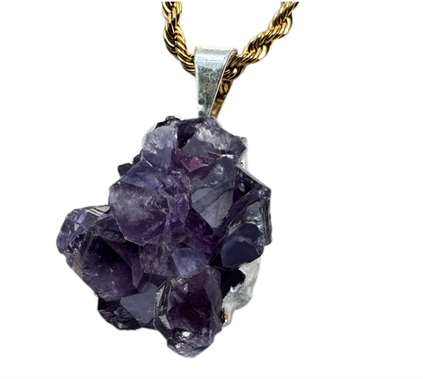 Amethyst crystal 24 KT gold Or Silver electroplated pendants. PENDANT ONLY no necklace
