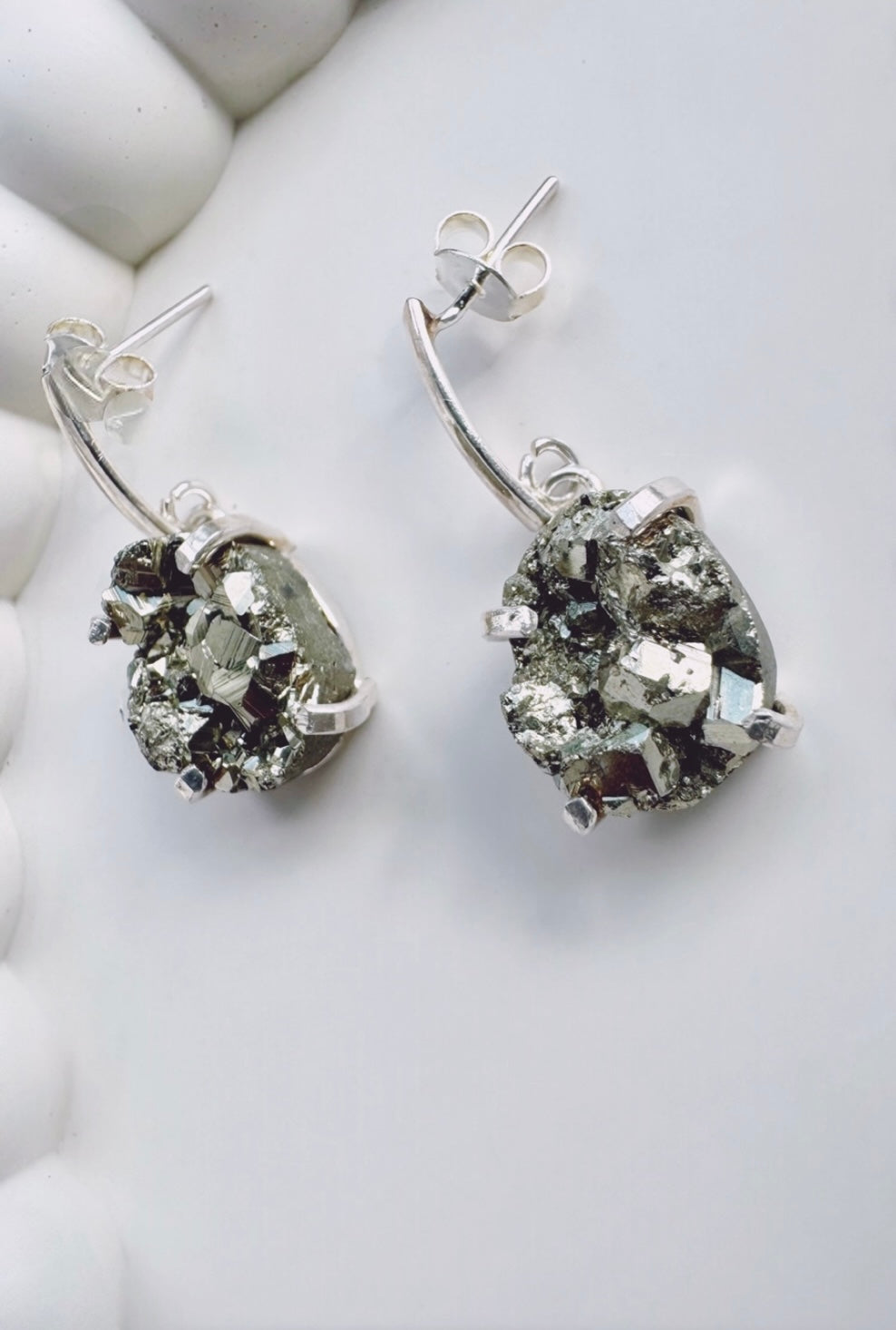 Pyrite Single Oval Dropper Earrings - Gold or Silver plated available!