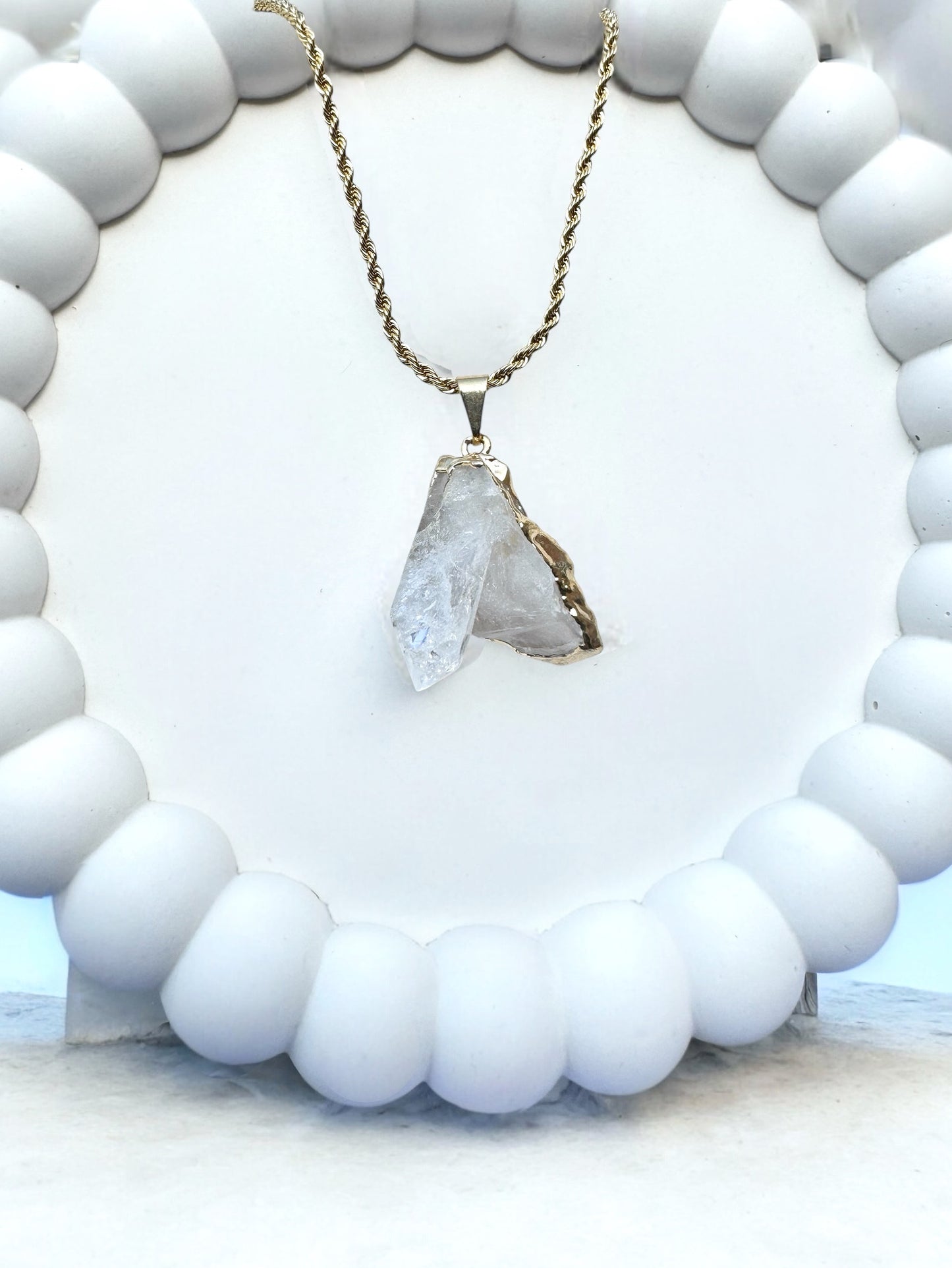 Clear Quartz Crystal Cluster Pendant ONLY ( no chain) 24Kt gold electroplated . Silver or gold option!