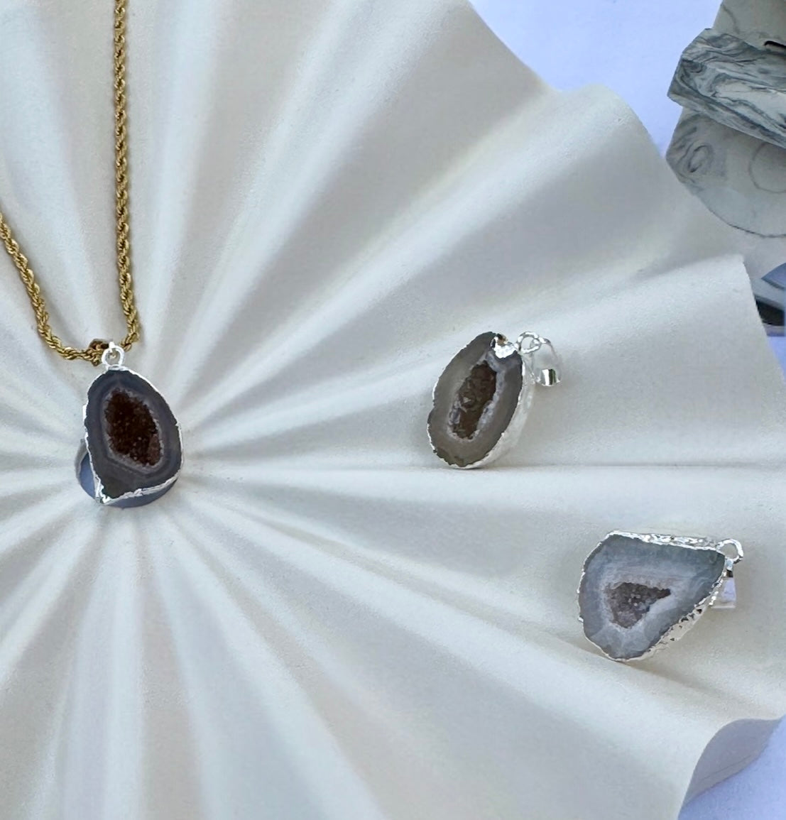 Dark or Light Geode crystal egg pendants with Silver electroplating! Pendant ONLY no chain.