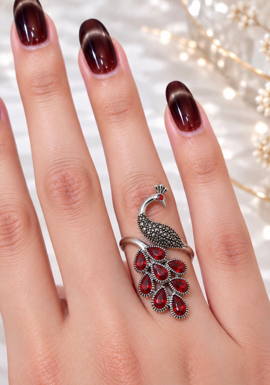 Peacock Red Garnet Adjustable S925 ring