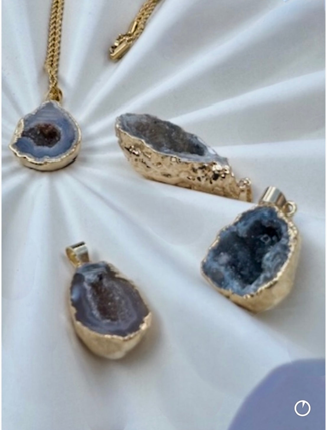 Dark or Light Geode crystal egg pendants with 24 K Gold plating