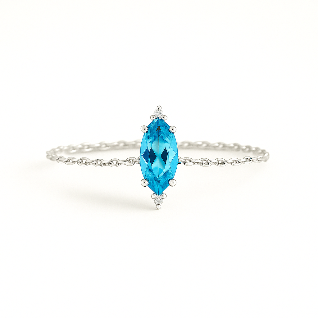 Blue Topaz, Sterling Silver Adjustable Rope Ring