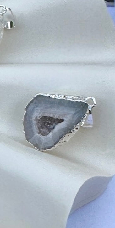 Dark or Light Geode crystal egg pendants with Silver electroplating! Pendant ONLY no chain.