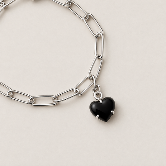 Black Onyx Heart Charm - Sterling Silver & Gold plated option.