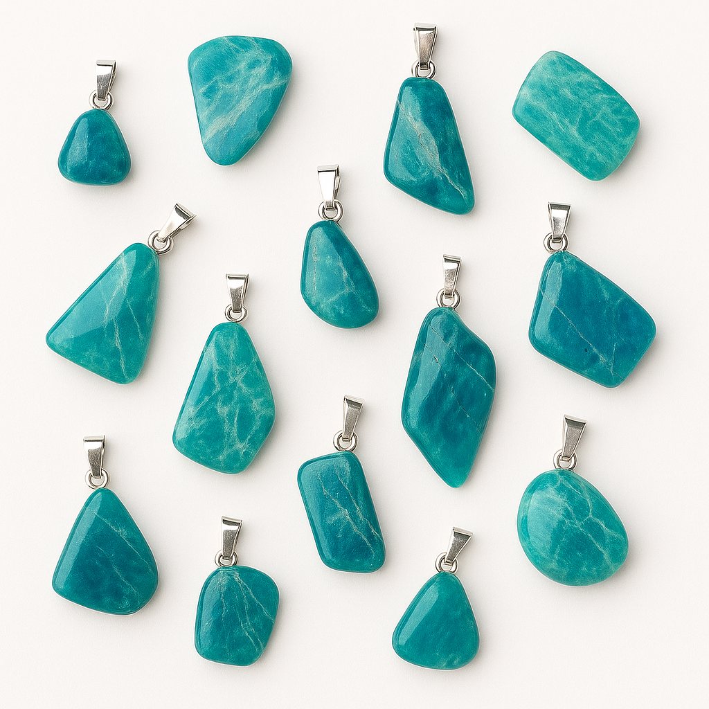 Amazonite pendants only OR with Sterling Silver Figaro Chain