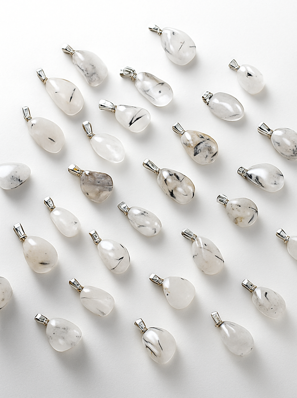 White Quartz with tourmaline inclusions pendants