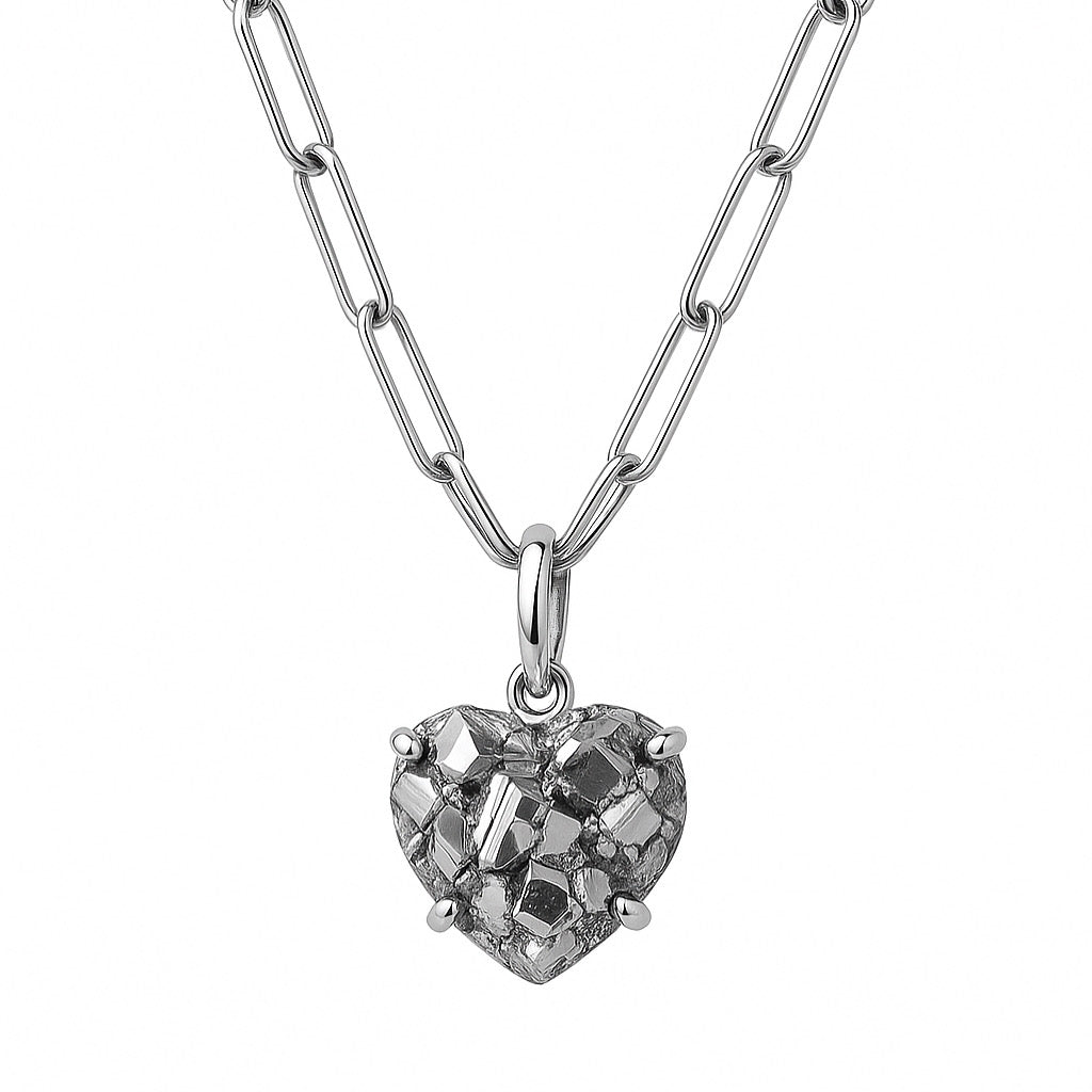 Pyrite Heart Charm - Sterling Silver & Gold plated option.