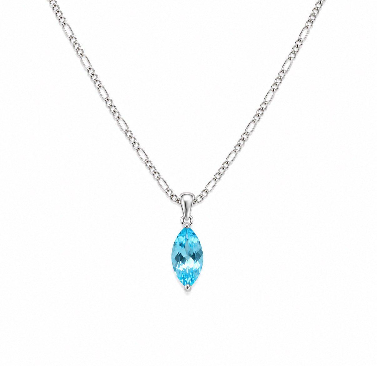 Blue Topaz Marquise Pendant with Sterling Silver Figaro chain