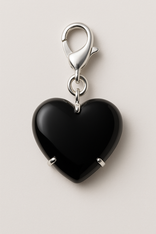 Black Onyx Heart Charm - Sterling Silver & Gold plated option.