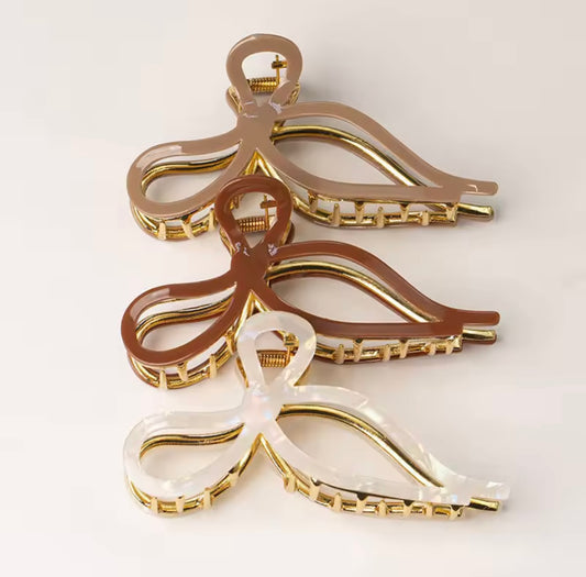 Acetate Bow Knot Hair Claw Clip Luxury Hair Claws in Gold and Marble/ White/ Burgundy/ Pink / Coffee Designs