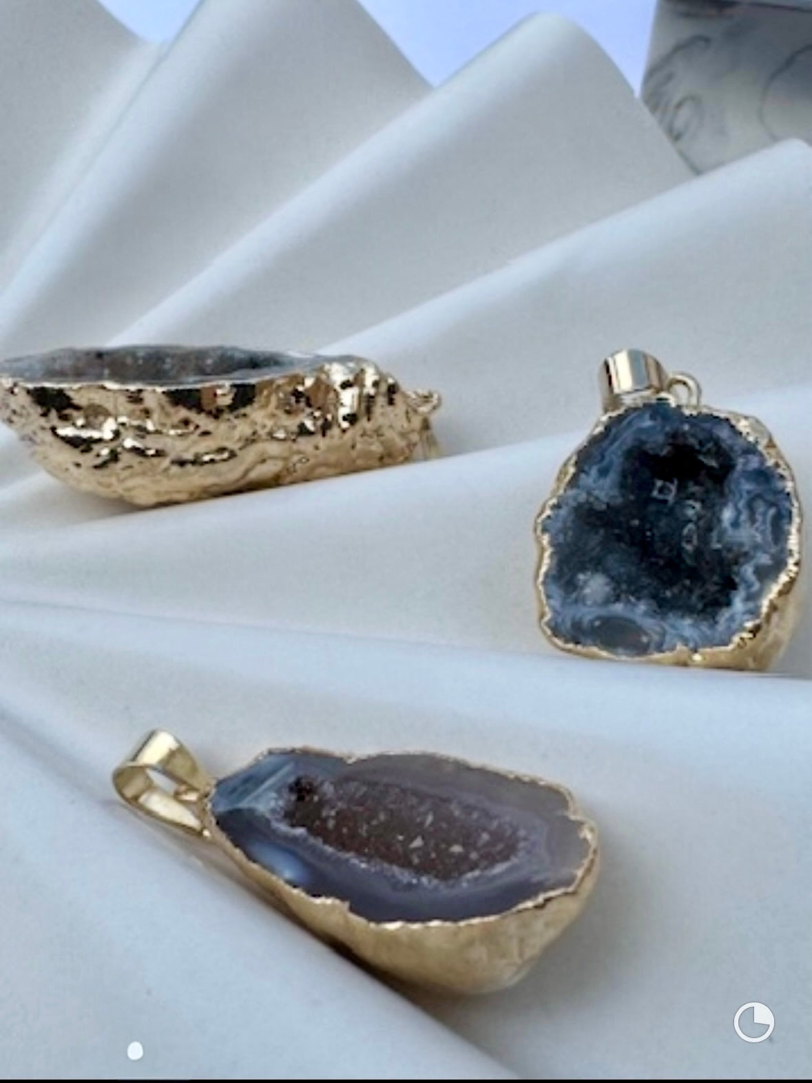 Dark or Light Geode crystal egg pendants with 24 K Gold plating