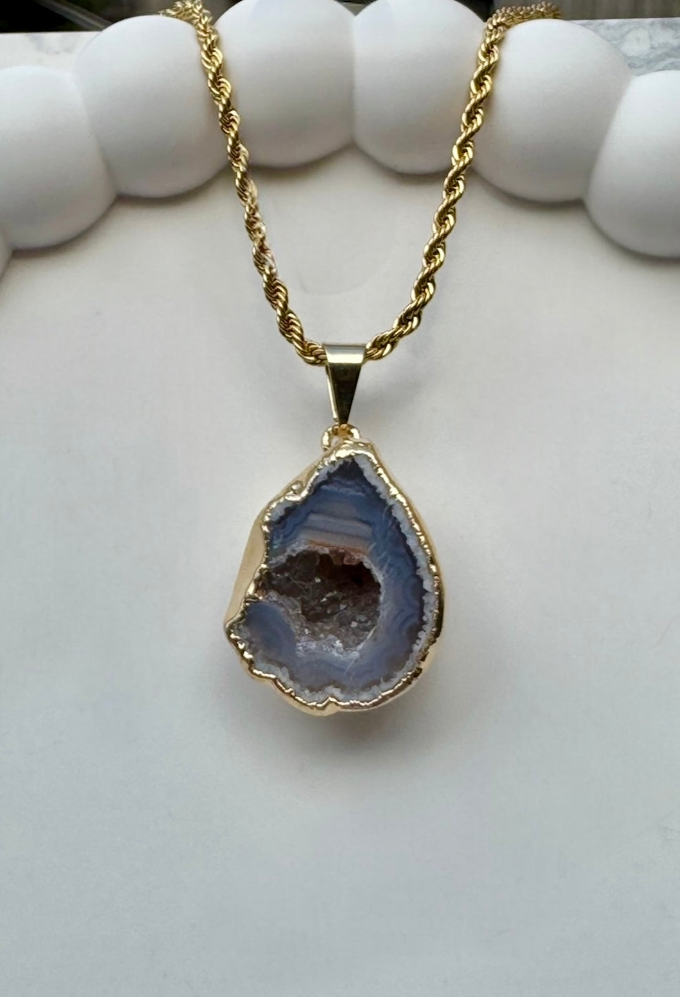 Dark or Light Geode crystal egg pendants with 24 K Gold plating