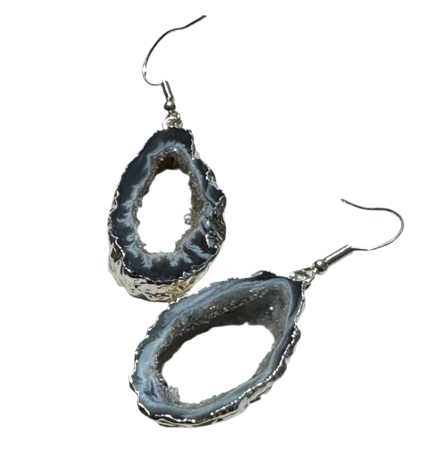 Dark Geode slice Earrings silver or gold electroplated