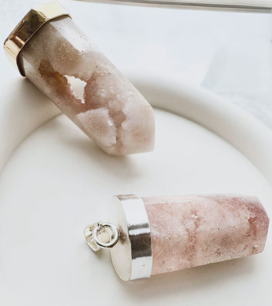 Pink Amethyst Point Pendants- Harmony & Balance. Available in gold or silver plated.