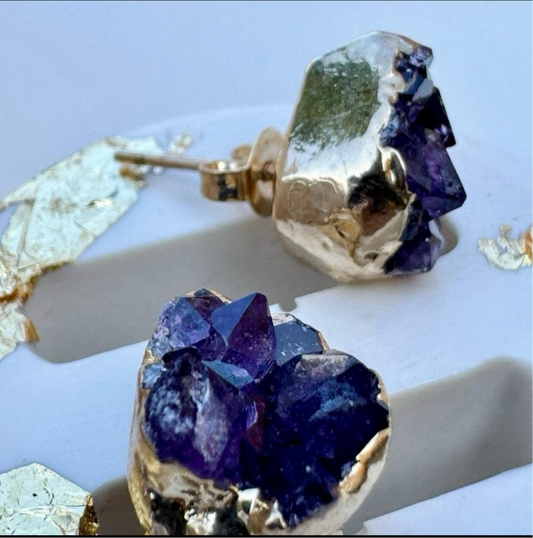 Amethyst Cluster Stud Earrings Gold or silver plated