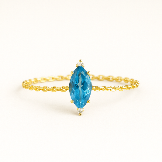 Blue Topaz, Vermeil 18Kt Gold Plated Adjustable Rope Ring
