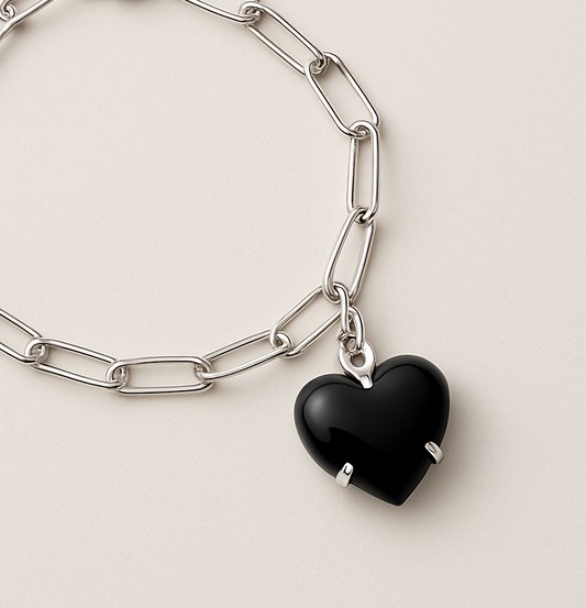 Black Onyx Heart Charm - Sterling Silver & Gold plated option.