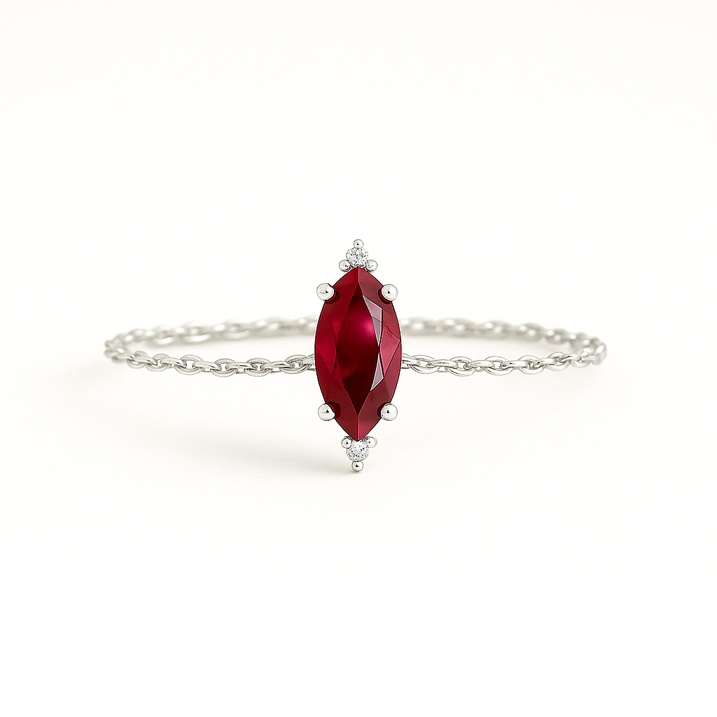 Ruby Sterling Silver 18Kt Adjustable Rope Ring