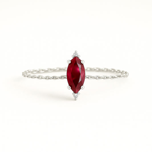 Ruby Sterling Silver 18Kt Adjustable Rope Ring