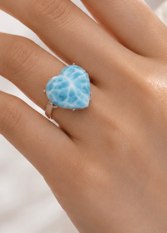 HQ Larimar Heart S925 ring with an Adjustable band