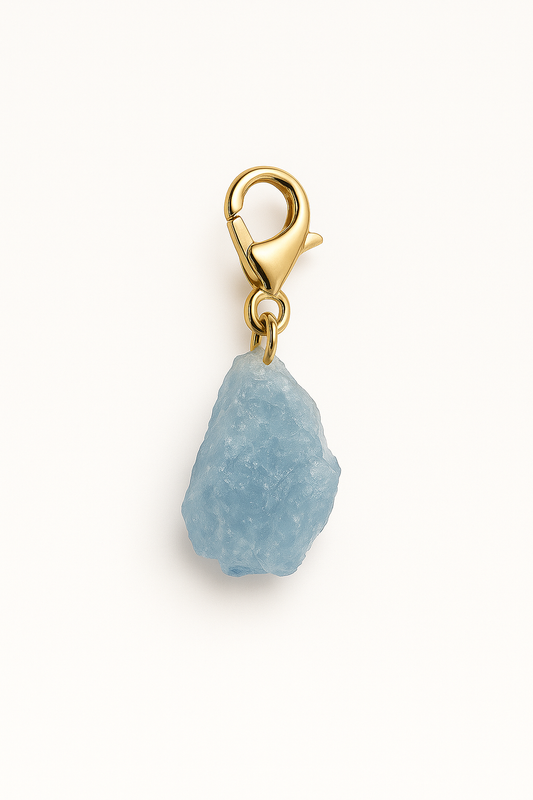 Raw Aquamarine Charm - Sterling Silver- silver or gold plated  option.