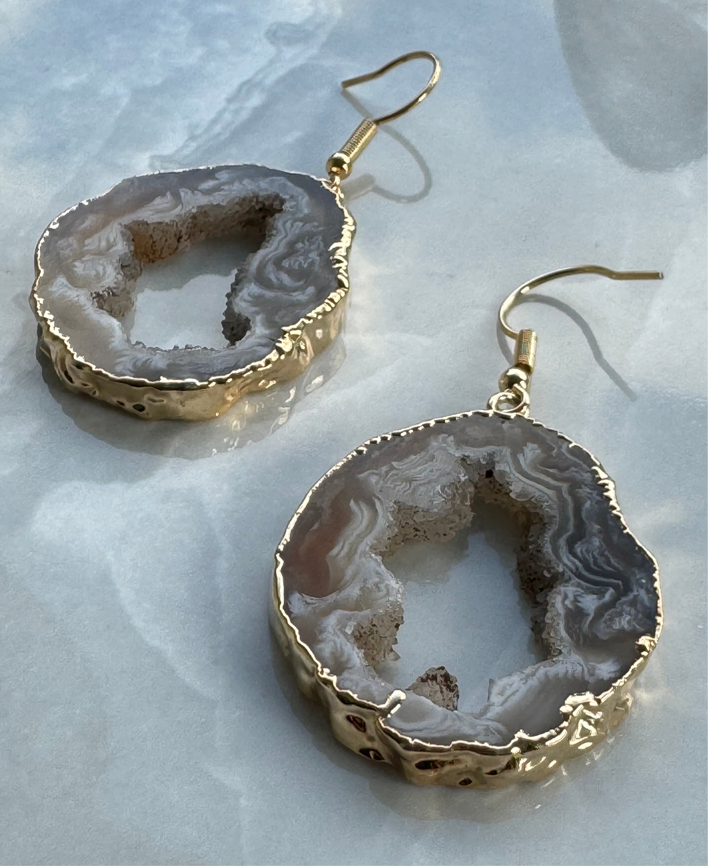 Light Geode slice earrings in GOLD