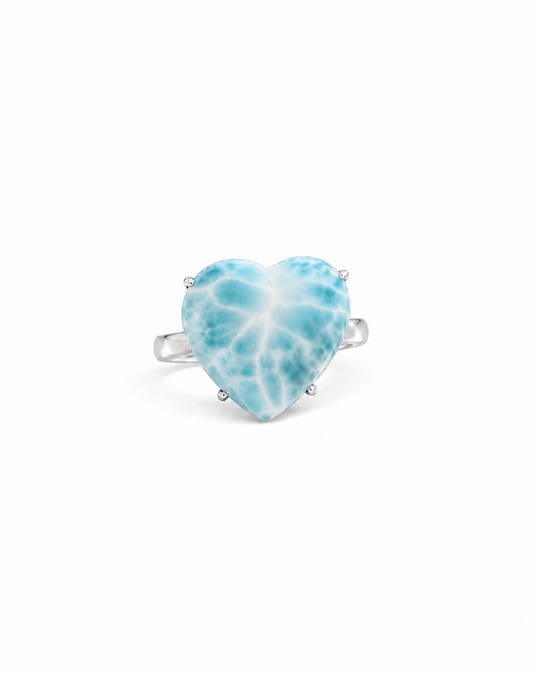 HQ Larimar Heart S925 ring with an Adjustable band