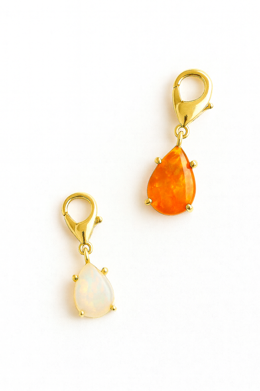 Opal Charm, Fire & Rainbow Opal options - Sterling Silver & Gold plated option.