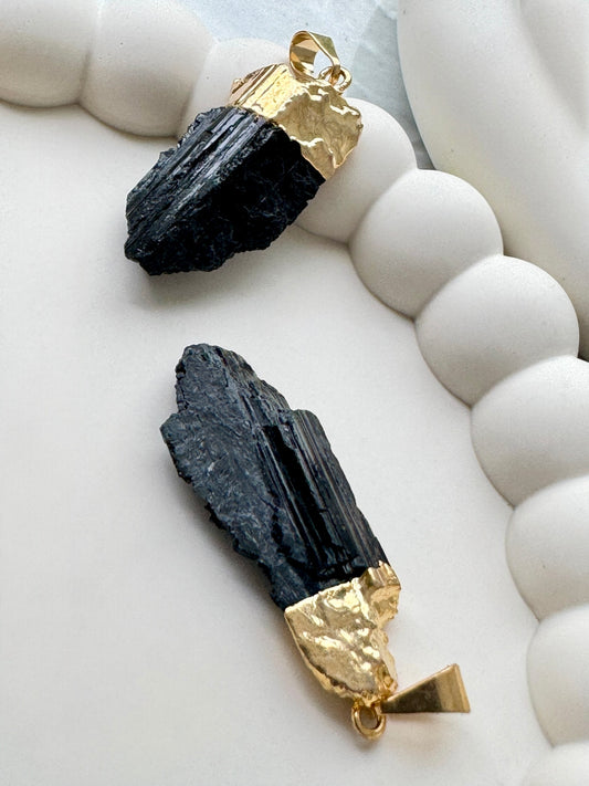 Tourmaline 24 Kt gold plated OR silver plated Pendants only ( no chain)  - Protective stone