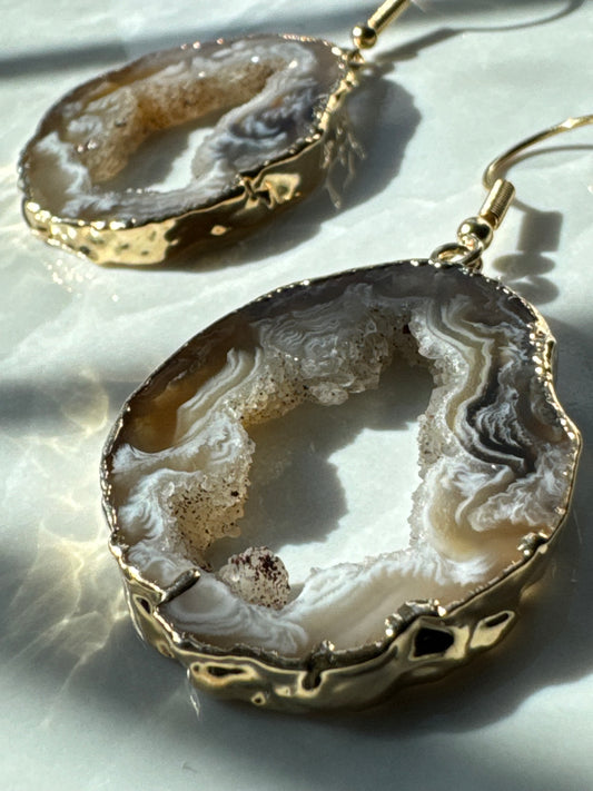 Light Geode slice earrings in GOLD