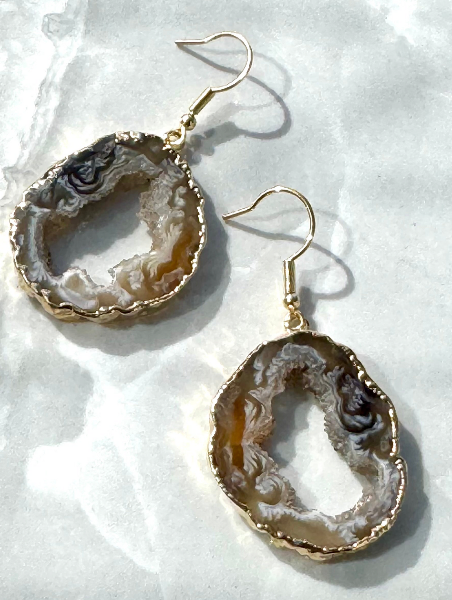 Light Geode slice earrings in GOLD