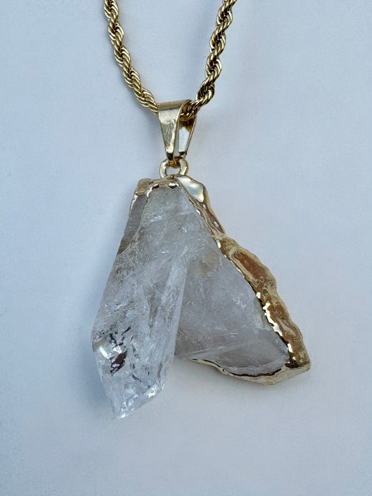 Clear Quartz Crystal Cluster Pendant ONLY ( no chain) 24Kt gold electroplated . Silver or gold option!