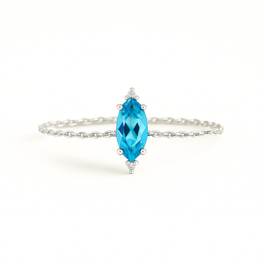 Blue Topaz, Sterling Silver Adjustable Rope Ring