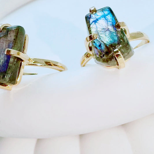 Labradorite - Silver plated  or Gold plated option RING with  ADJUSTABLE band