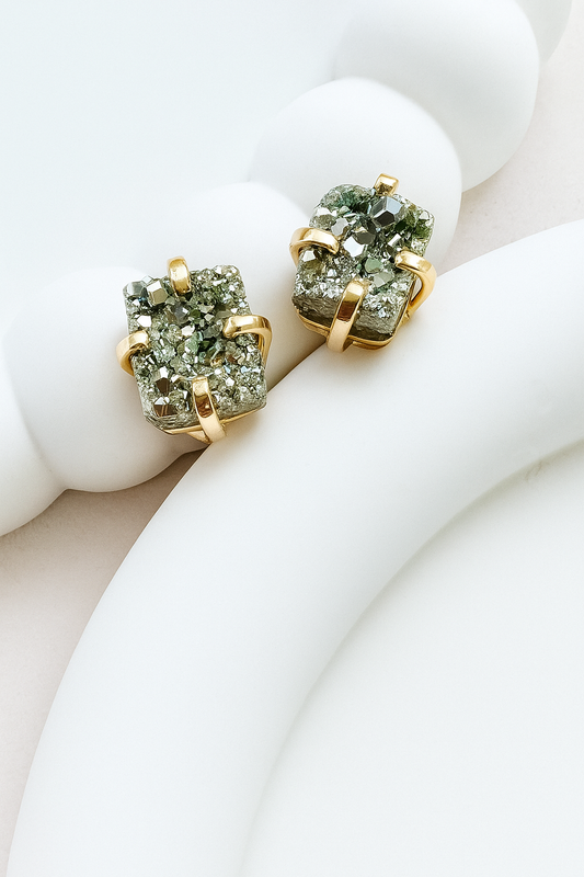 Pyrite Small Rectangular Stud Earrings - Gold or Silver plated available!