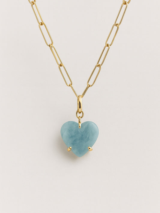 Aquamarine Heart Charm - Sterling Silver & Gold plated option.