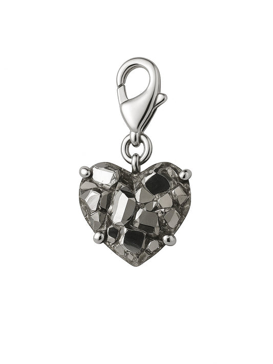 Pyrite Heart Charm - Sterling Silver & Gold plated option.