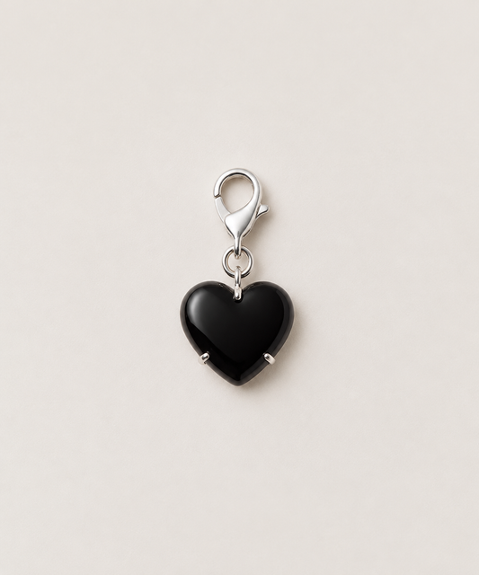 Black Onyx Heart Charm - Sterling Silver & Gold plated option.