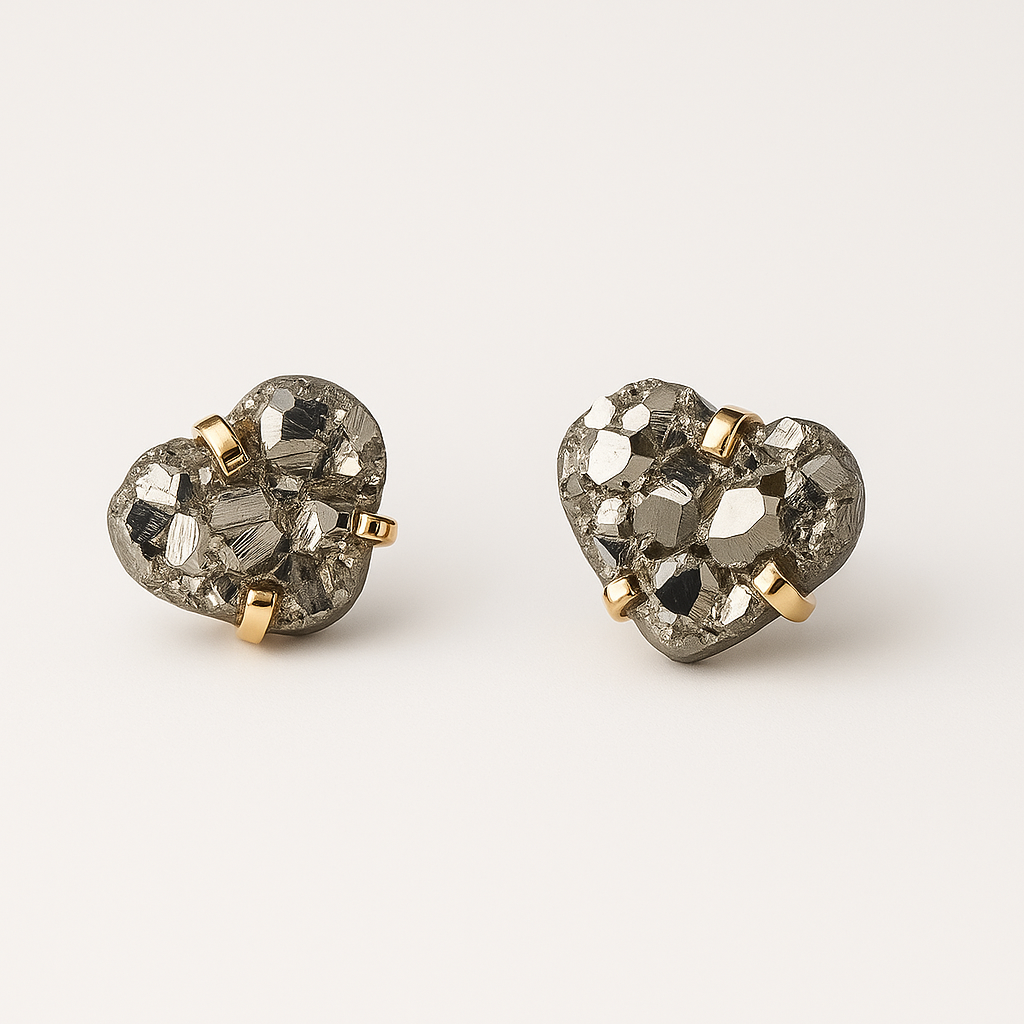 Pyrite Heart Stud Earrings- Sterling Silver Base