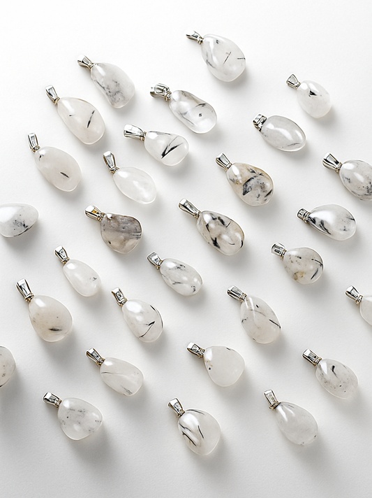 White Quartz with tourmaline inclusions pendants